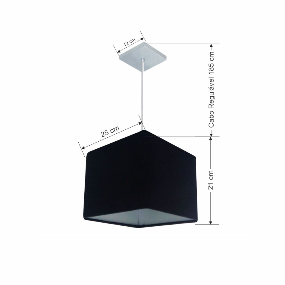 Pendente Quadrado Md-4058 Cúpula em Tecido 21/25x25cm Preto - Bivolt
