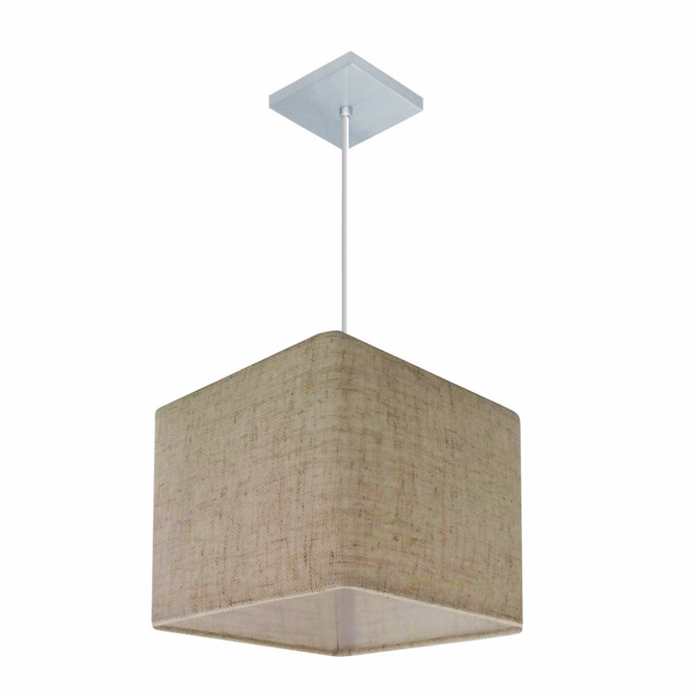 Pendente Quadrado Md-4058 Cúpula em Tecido 21/25x25cm Rústico Bege - Bivolt
