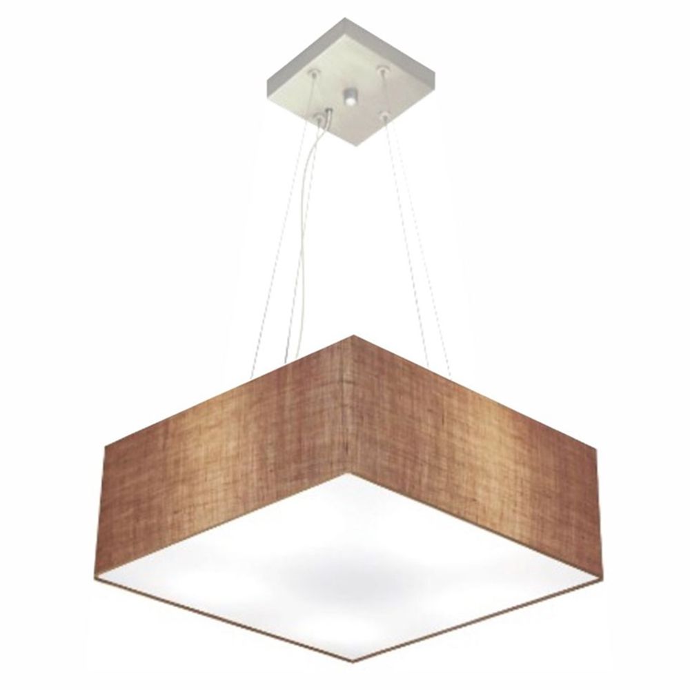 Pendente Quadrado Md-4194 Cúpula em Tecido 12-40x40cm Palha - Bivolt