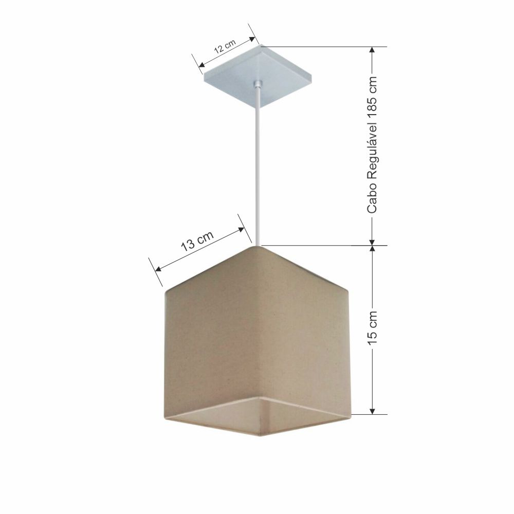 Pendente Quadrado Md-4223 Cúpula em Tecido 15/13x13cm Algodão Crú - Bivolt