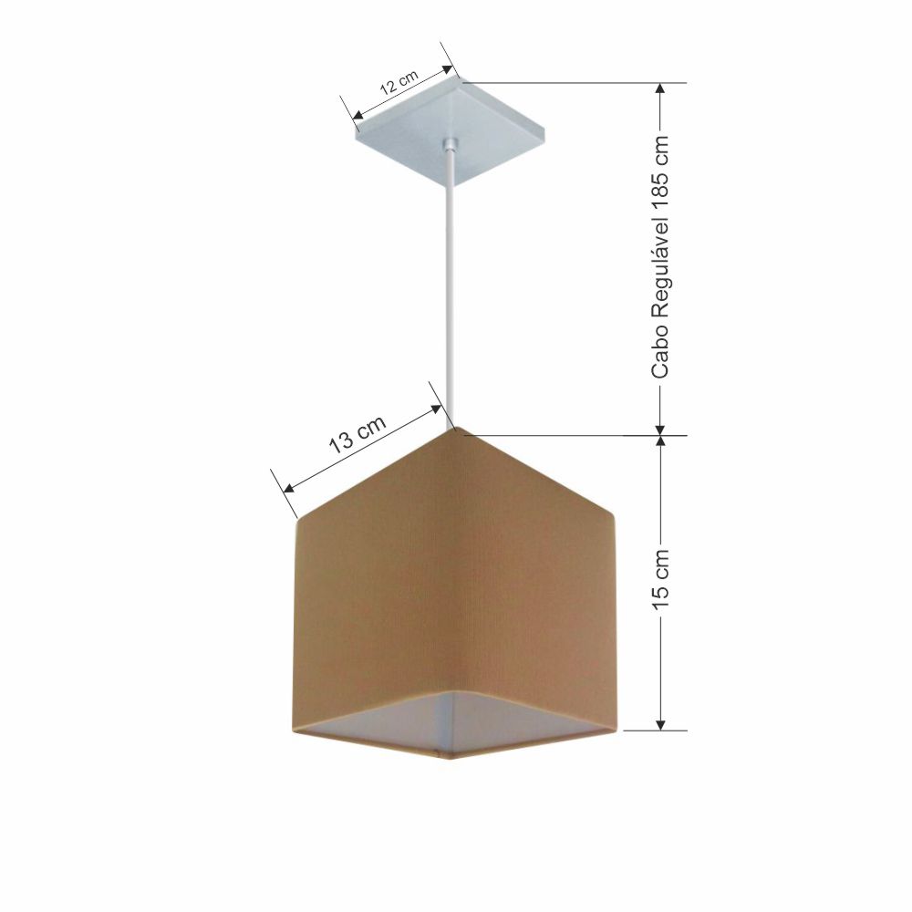 Pendente Quadrado Md-4223 Cúpula em Tecido 15/13x13cm Palha - Bivolt