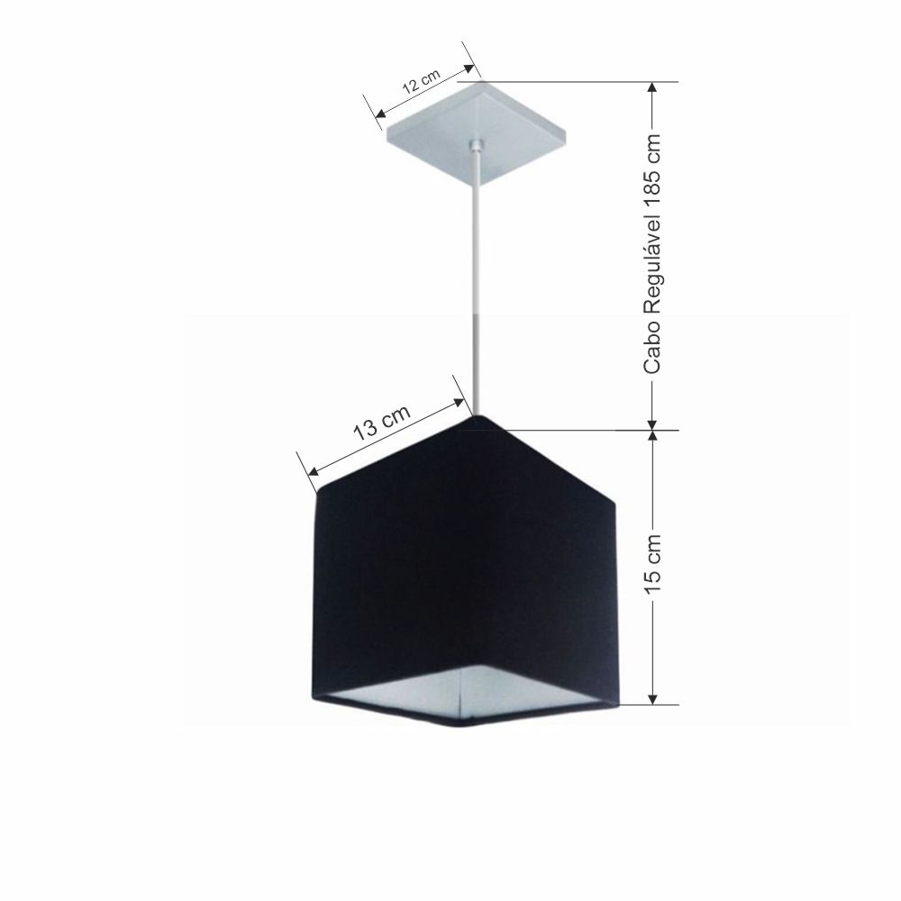 Pendente Quadrado Md-4223 Cúpula em Tecido 15/13x13cm Preto - Bivolt