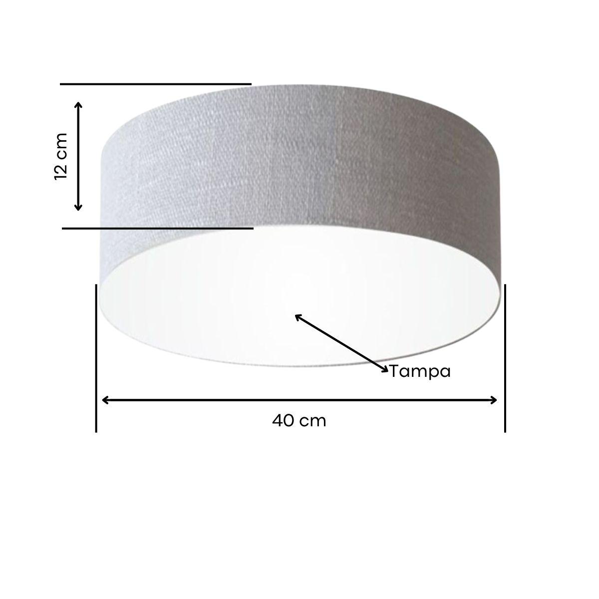 Plafon Cilíndrico Md-3005 Cúpula em Tecido 40x12cm Rústico Cinza - Bivolt