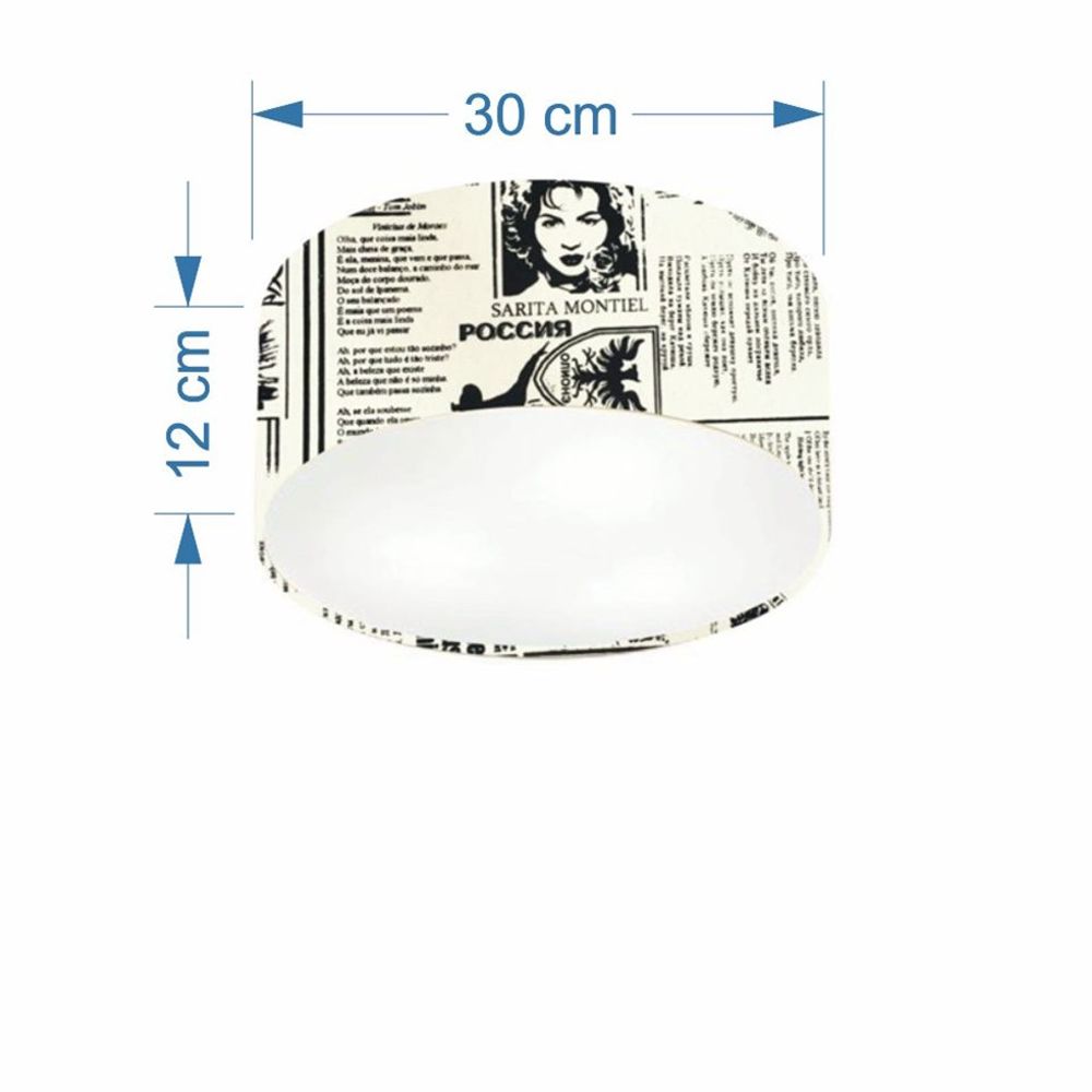Plafon Cilíndrico Md-3010 Cúpula em Tecido 30x12cm Ny-Jornal - Bivolt