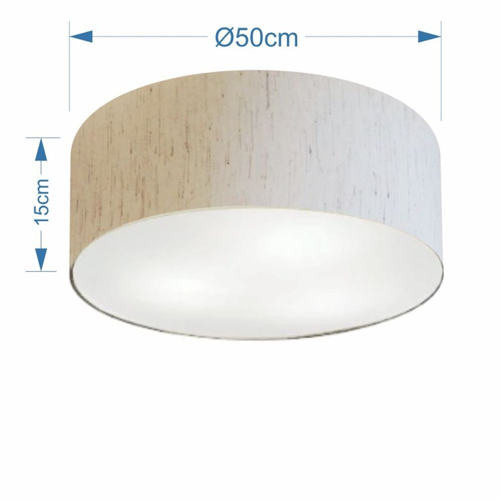 Plafon Cilíndrico Md-3014 Cúpula em Tecido 50x15cm Linho Bege - Bivolt