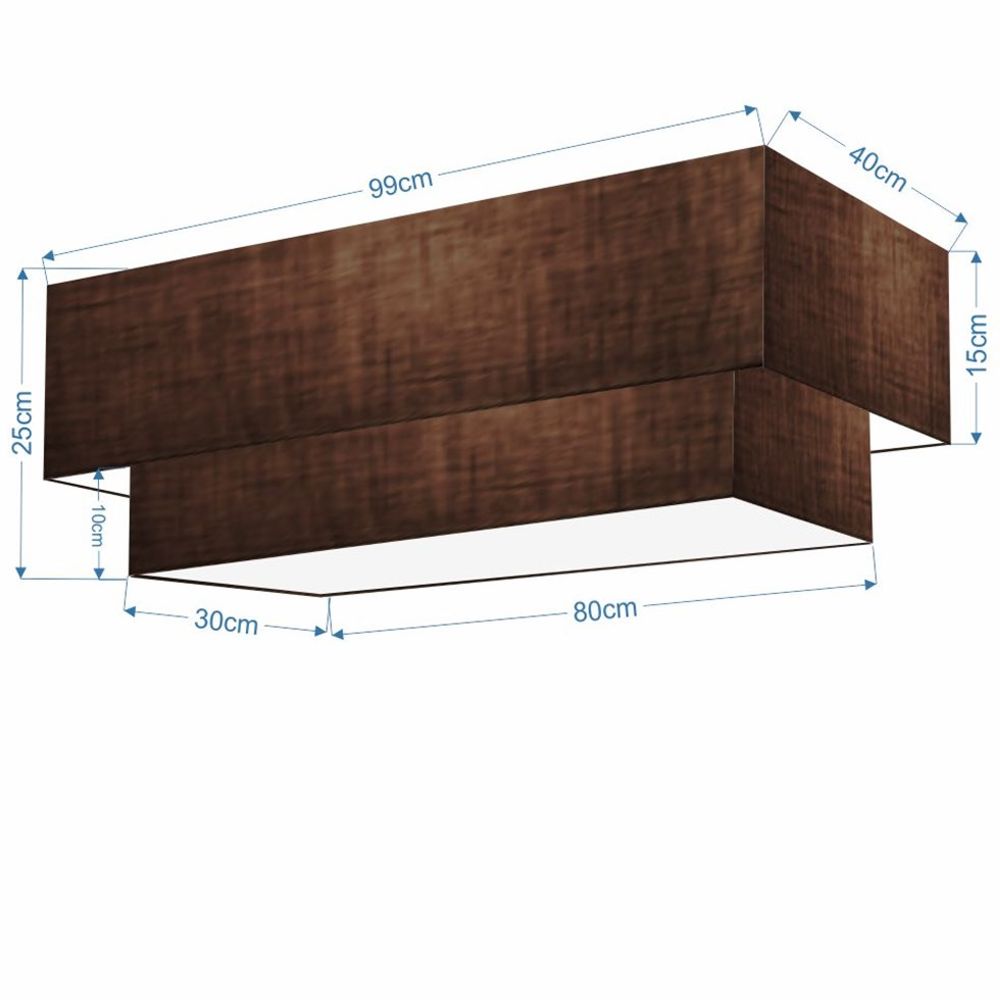 Plafon Duplo Retangular Md-3072 Cúpula em Tecido 99X40cm - Café Bivolt