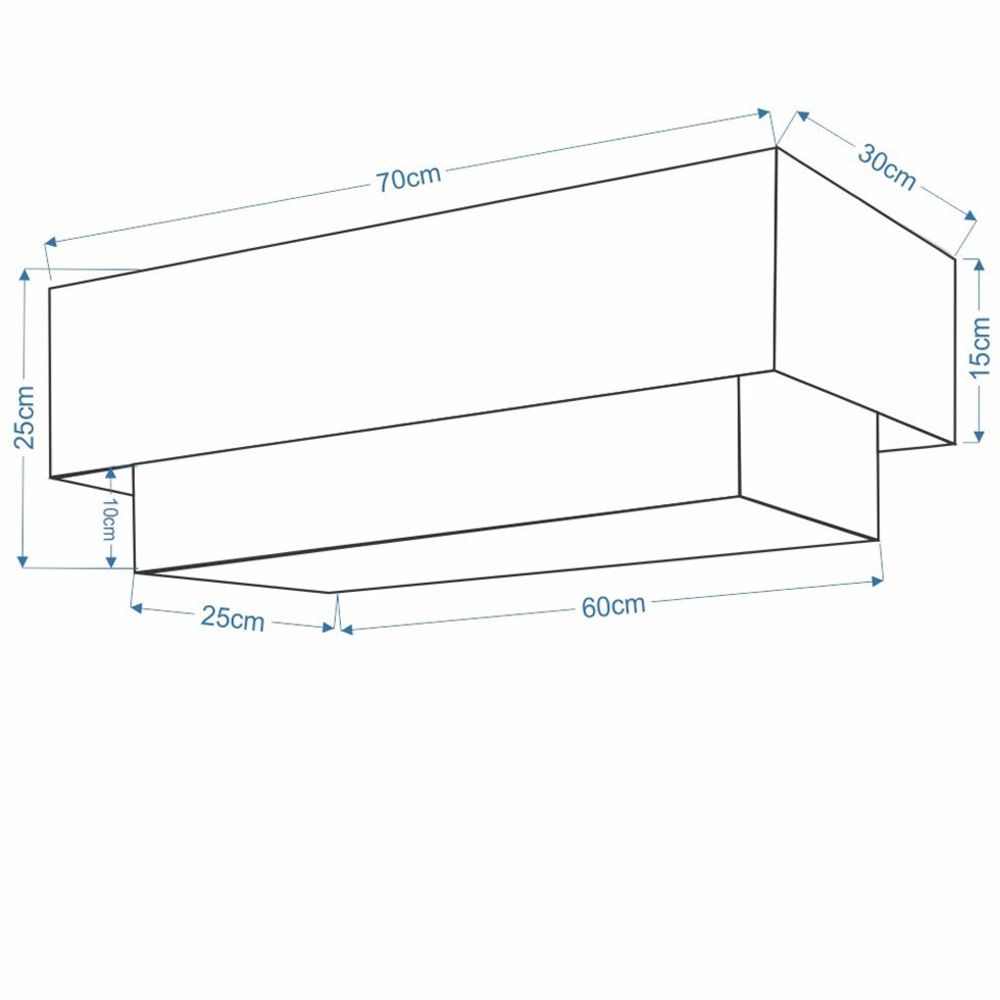 Plafon Duplo Retangular Vivare Md-3044 Cúpula em Tecido 70x30cm x 60x25cm - Algodão Crú Bivolt