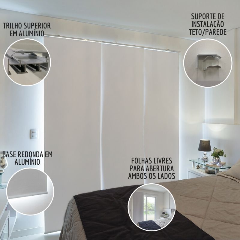 Persiana Painel (1,60Lar. x 2,50Alt.) Tecido Blackout - Cinza