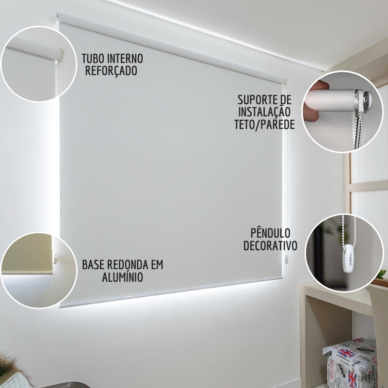 Persiana Rolo (1,60Lar. x 2,00Alt.) Tecido Blackout - Preto