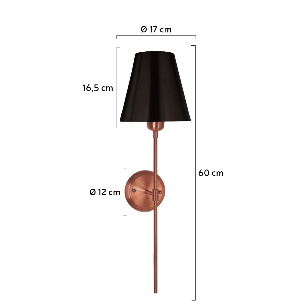 Arandela Clássica Luana Cor Cobre Com Cupula De Metal Cor Preto Texturizado