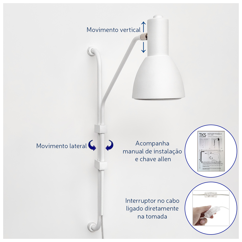 Arandela Roma Braccio Com Interruptor Cor Branco