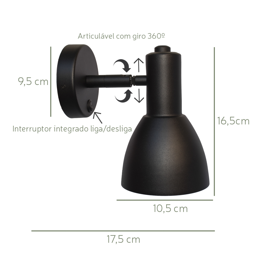 Arandela Roma Com Interruptor Cor Preto