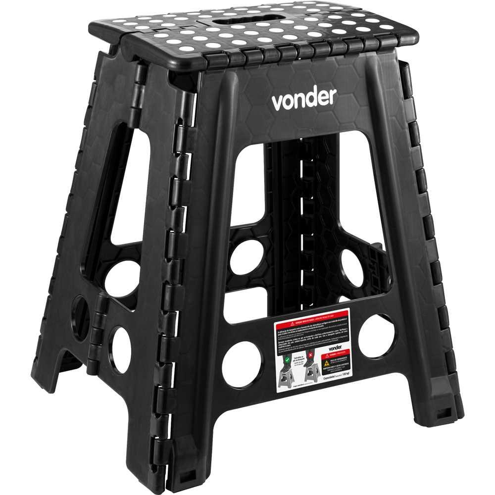 Banqueta plástica dobrável preta altura 450 mm VONDER
