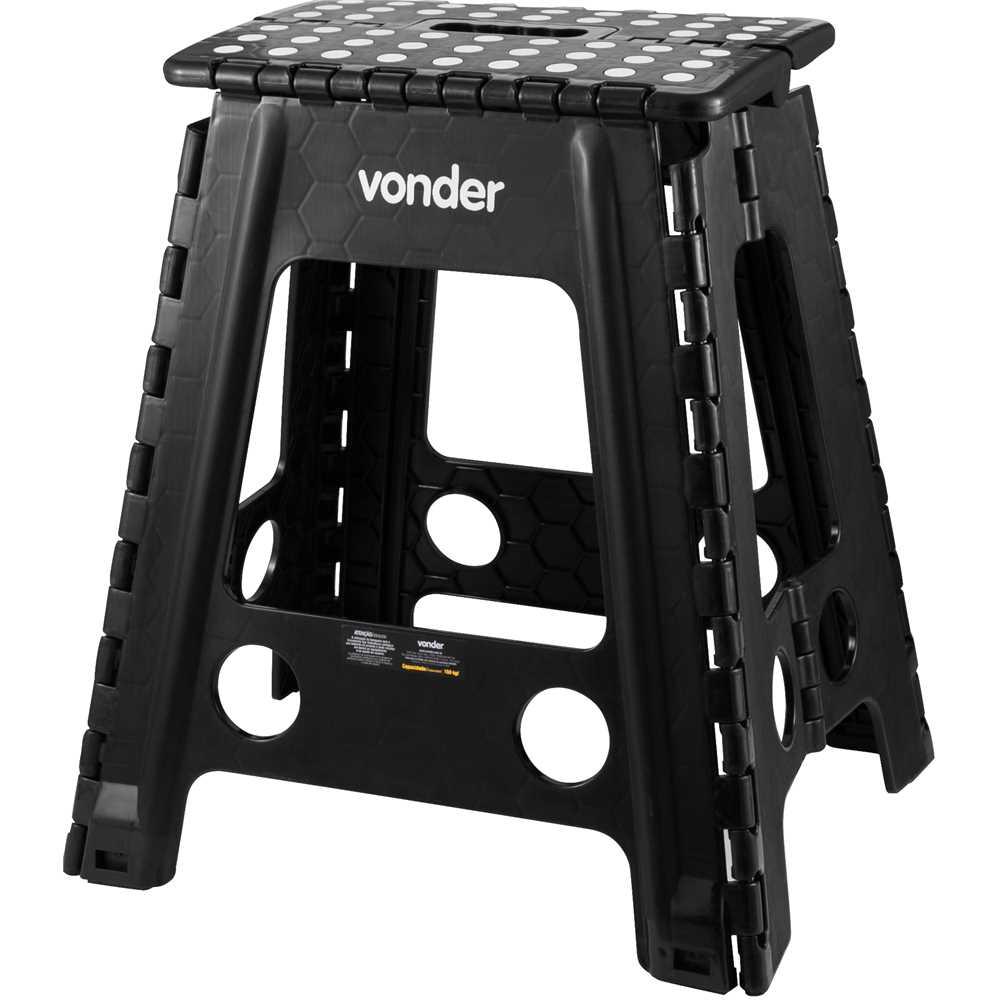 Banqueta plástica dobrável preta altura 450 mm VONDER