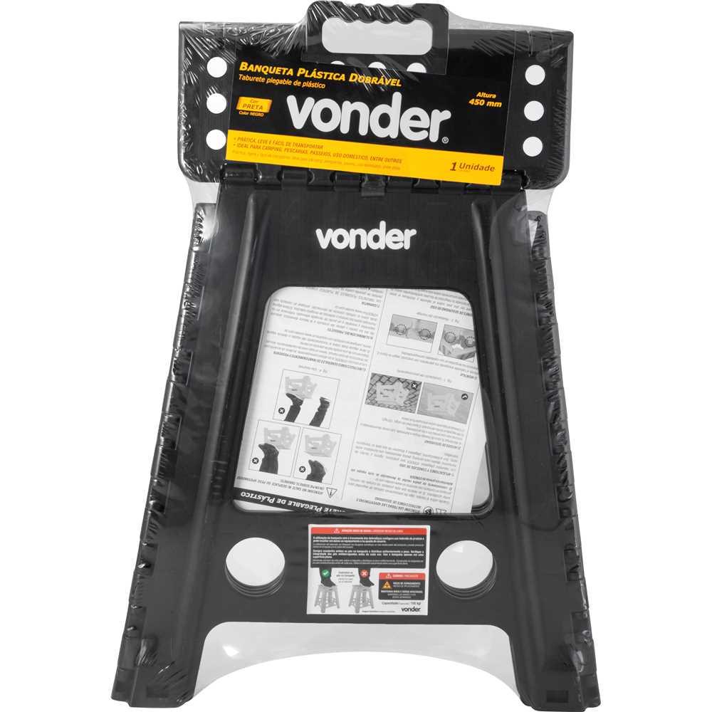 Banqueta plástica dobrável preta altura 450 mm VONDER