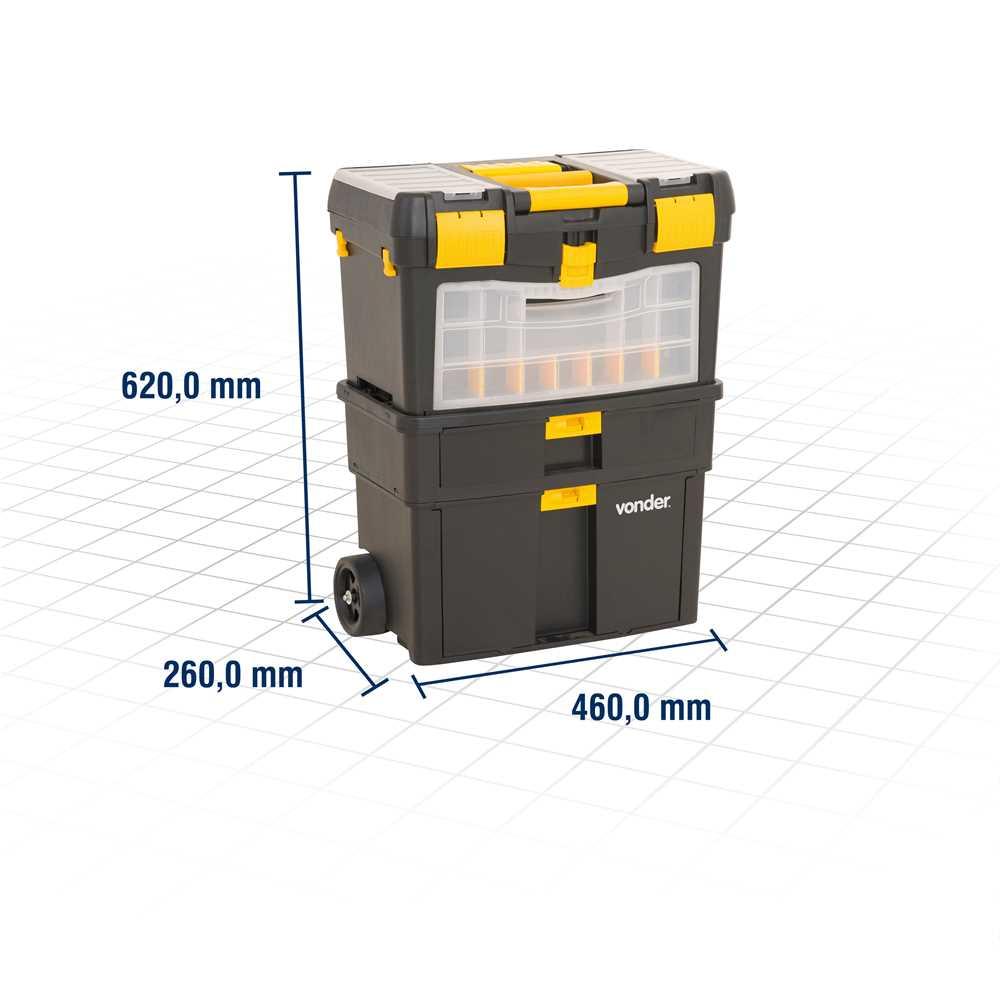 Caixa para ferramentas plástica com rodas 460 cm x 260 cm x 620 cm CRV 0100 VONDER