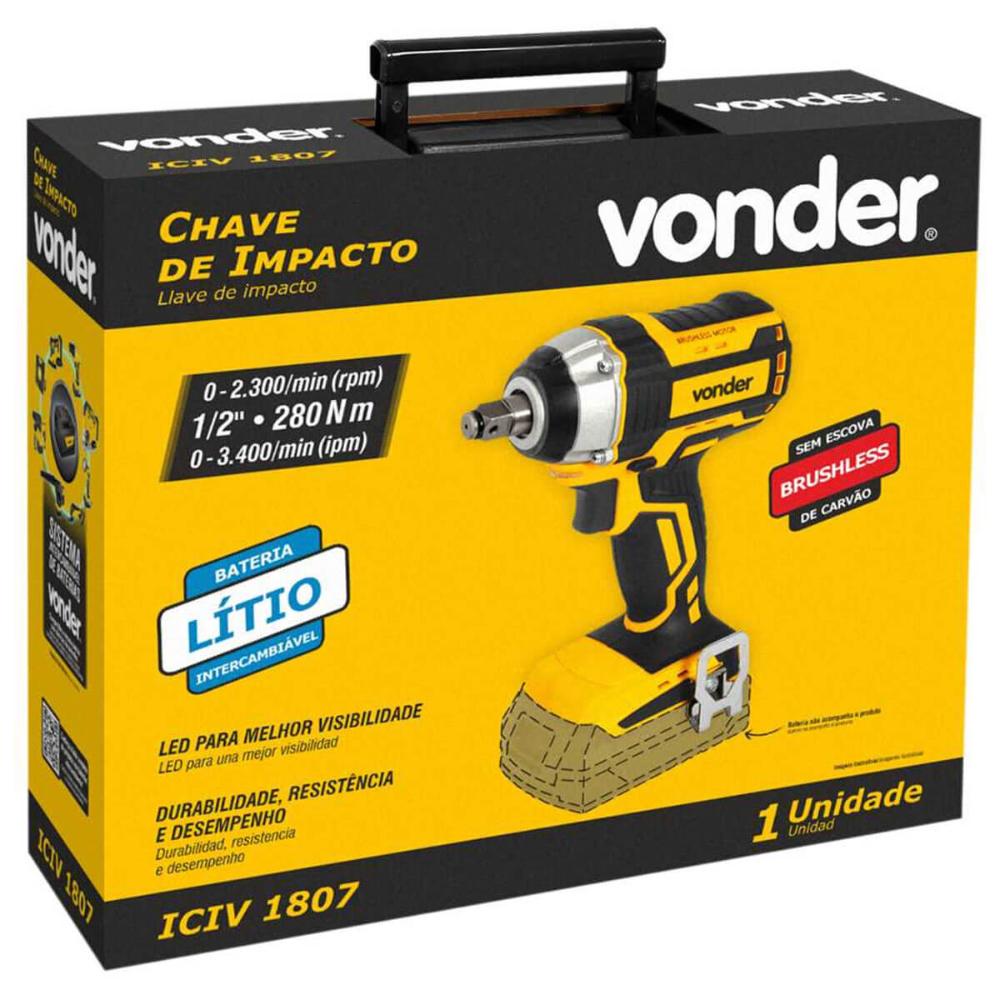 Chave de Impacto Bateria Intercambiável 18V Encaixe de 1/2" Vonder ICIV1807 Sem Bateria e Carregador