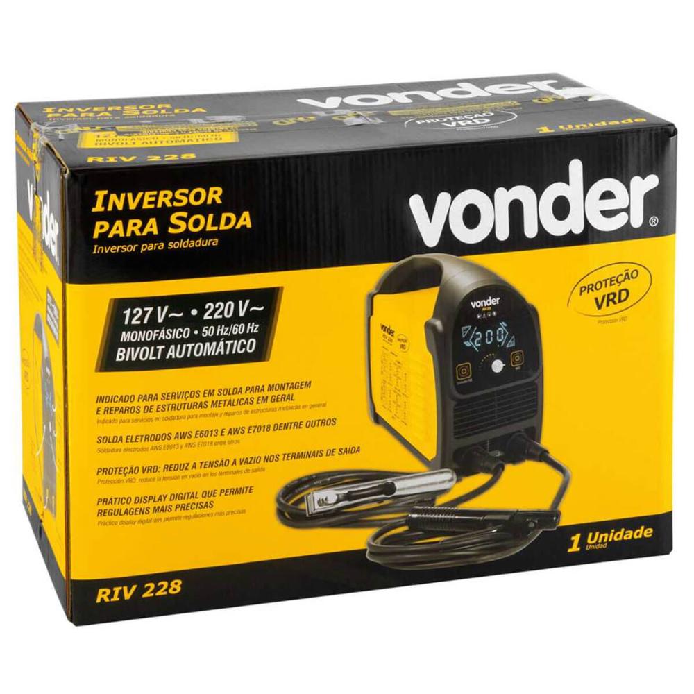 Inversor para Solda com Eletrodo e TIG com Display LED Monofásico 127V 220V Vonder RIV 228