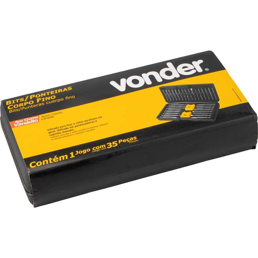 Jogo de bits e ponteiras com 35 peças corpo fino encaixe sextavado 1/4" VONDER