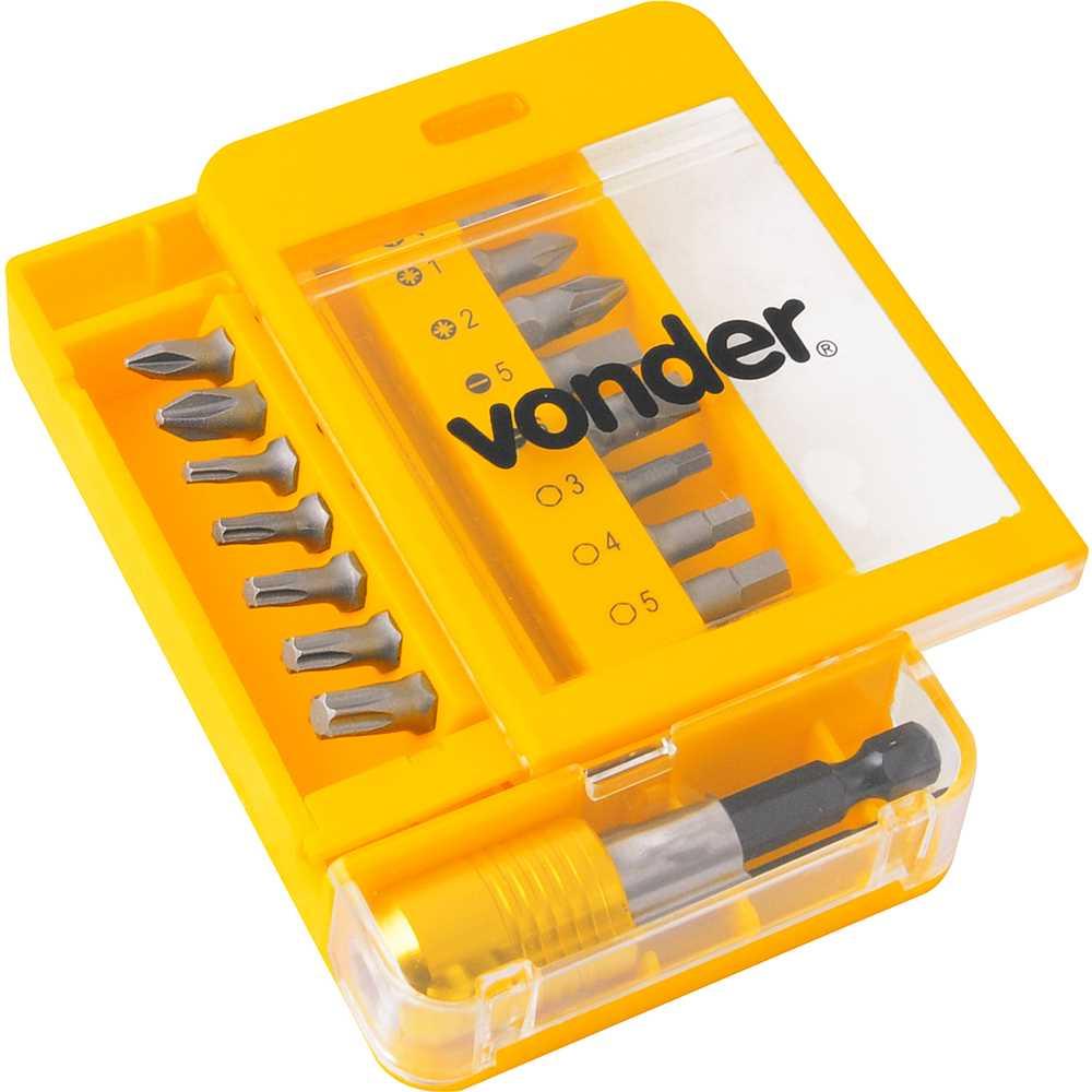 Jogo de bits/ponteiras com 15 peças encaixe sextavado 1/4" com engate rápido VONDER