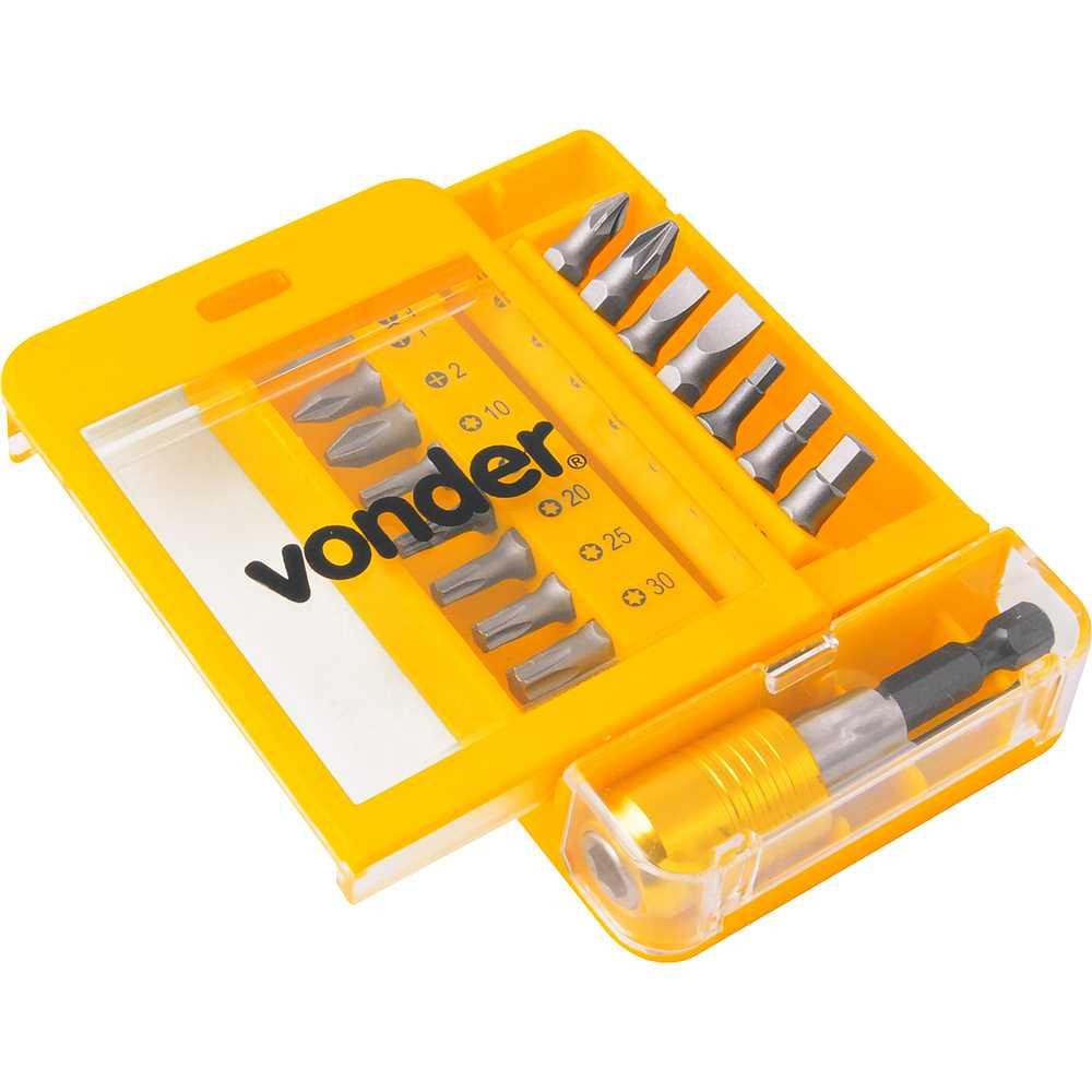 Jogo de bits/ponteiras com 15 peças encaixe sextavado 1/4" com engate rápido VONDER