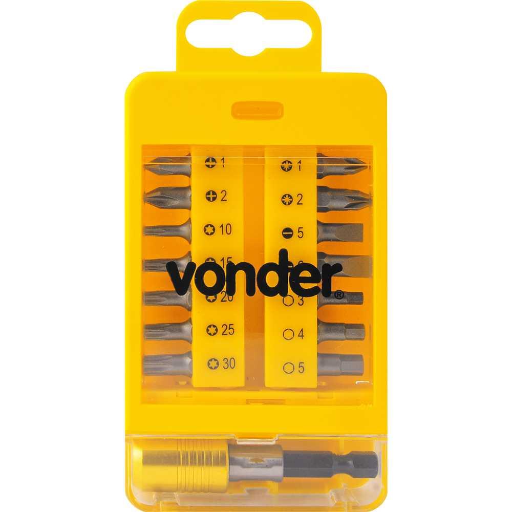 Jogo de bits/ponteiras com 15 peças encaixe sextavado 1/4" com engate rápido VONDER