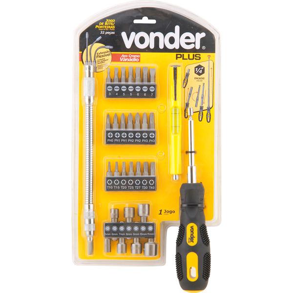 Jogo de bits/ponteiras com 32 peças encaixe sextavado de 1/4" VONDER