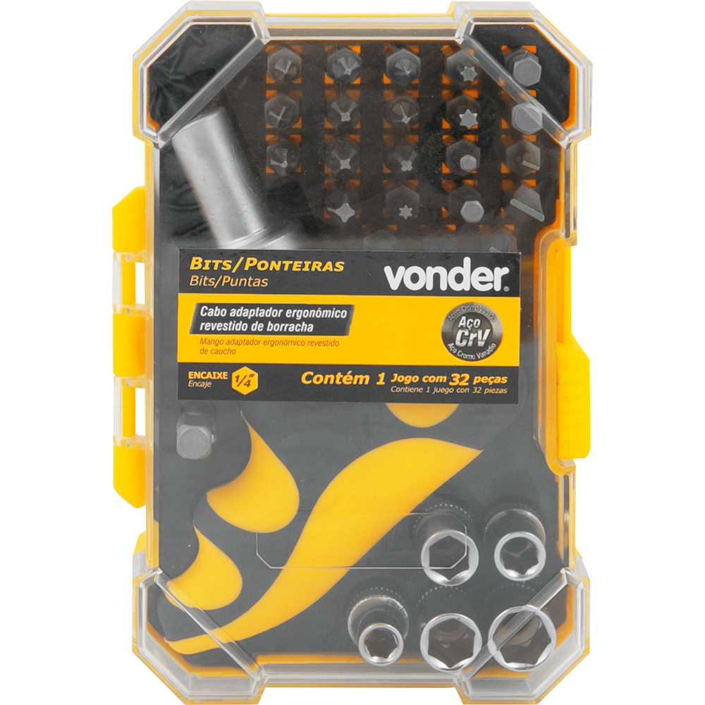 Jogo de bits/ponteiras com 32 peças encaixe sextavado de 1/4" VONDER