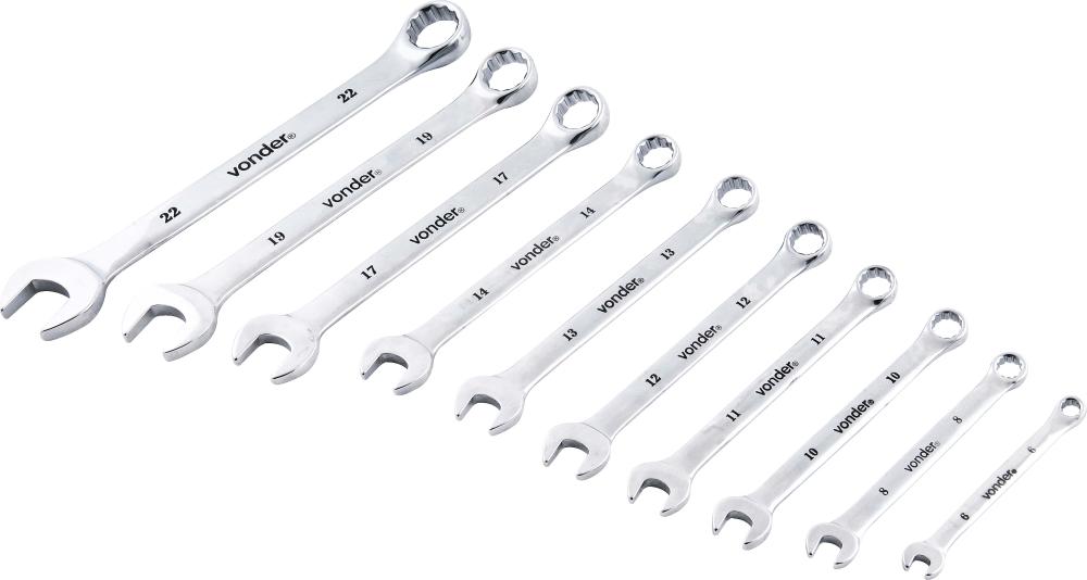 Jogo de chaves combinadas 6 mm a 22 mm aço cromo vanádio 10 peças VONDER