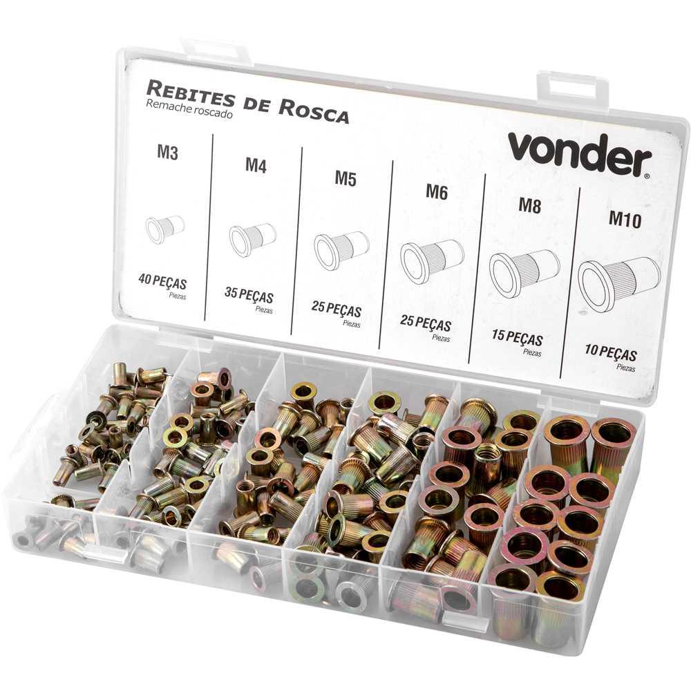 Jogo de rebites de rosca M3 a M10 com 150 peças VONDER