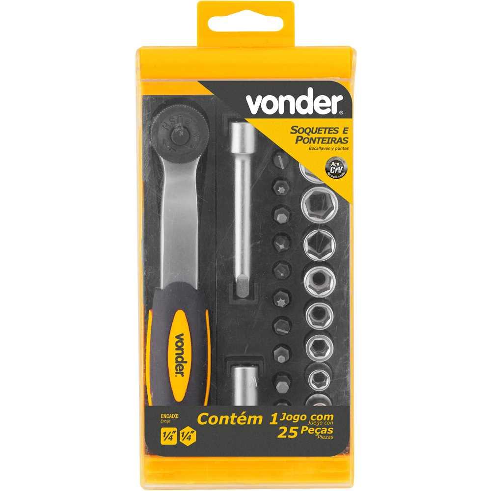 Jogo de soquetes e ponteiras com encaixe de 1/4" 4mm a 13mm com 25 peças VONDER