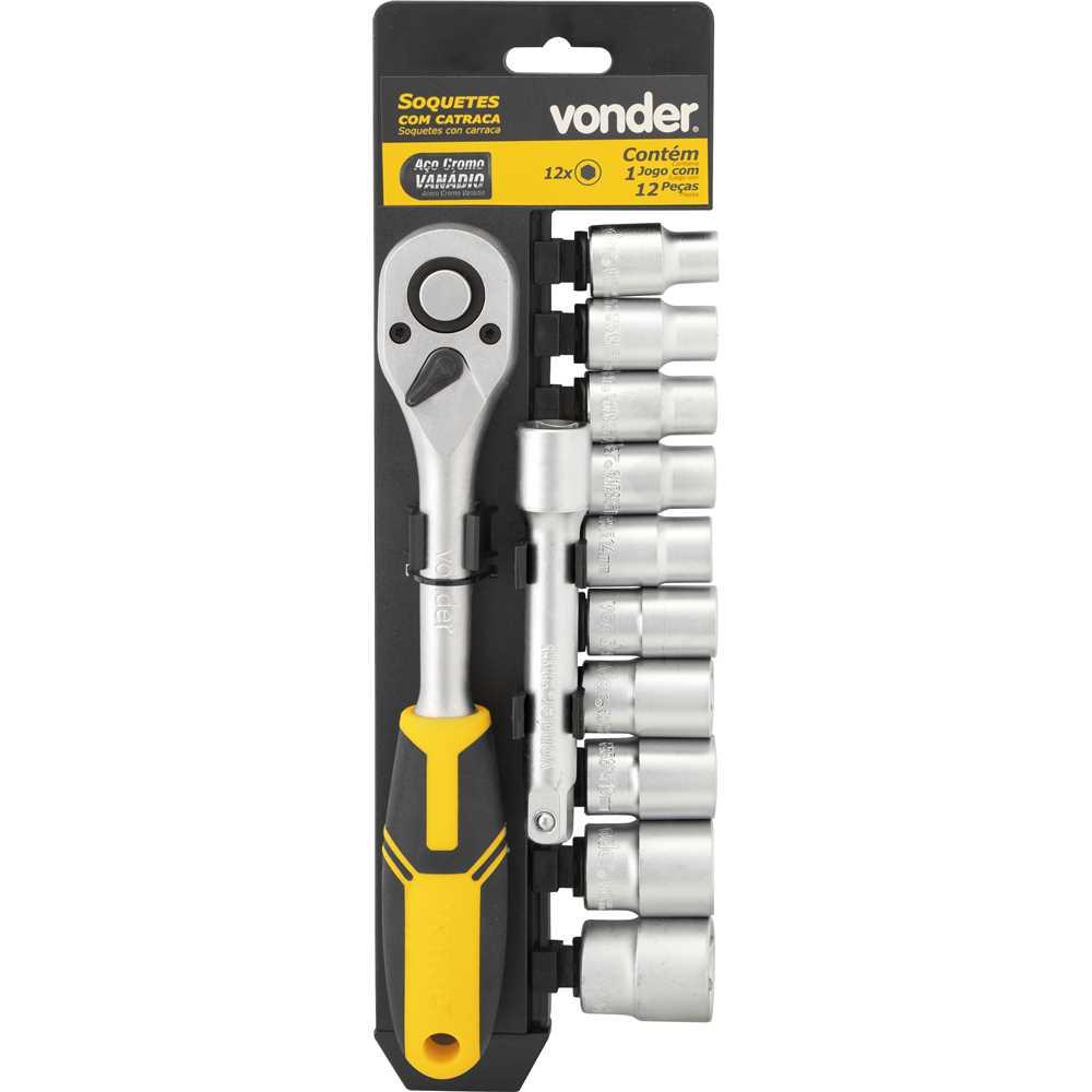 Jogo de soquetes sextavados com encaixe de 1/2" 10 mm a 24 mm com catraca 12 peças VONDER