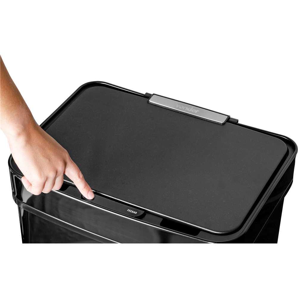 Lixeira Retangular 50l Preta C/sensor Vonder