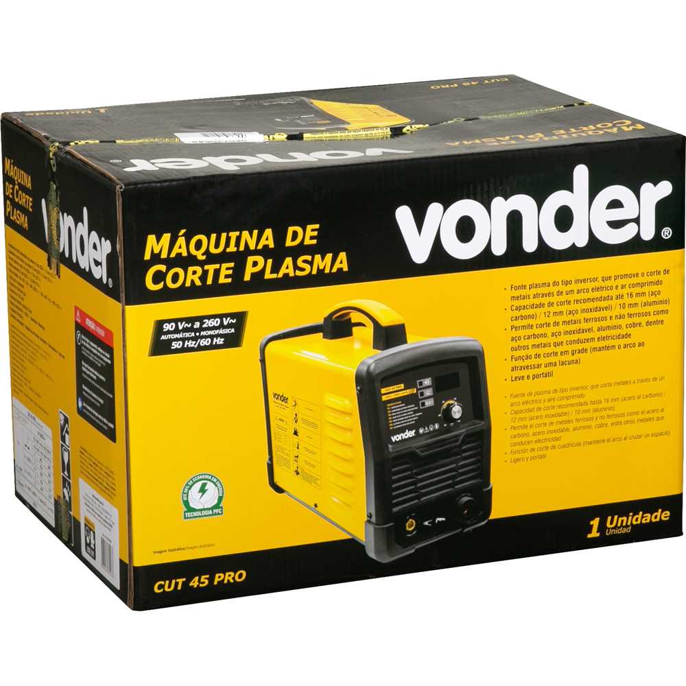 Máquina de Corte Plasma Vonder Cut45 Pro Bivolt Automática 90v 260v