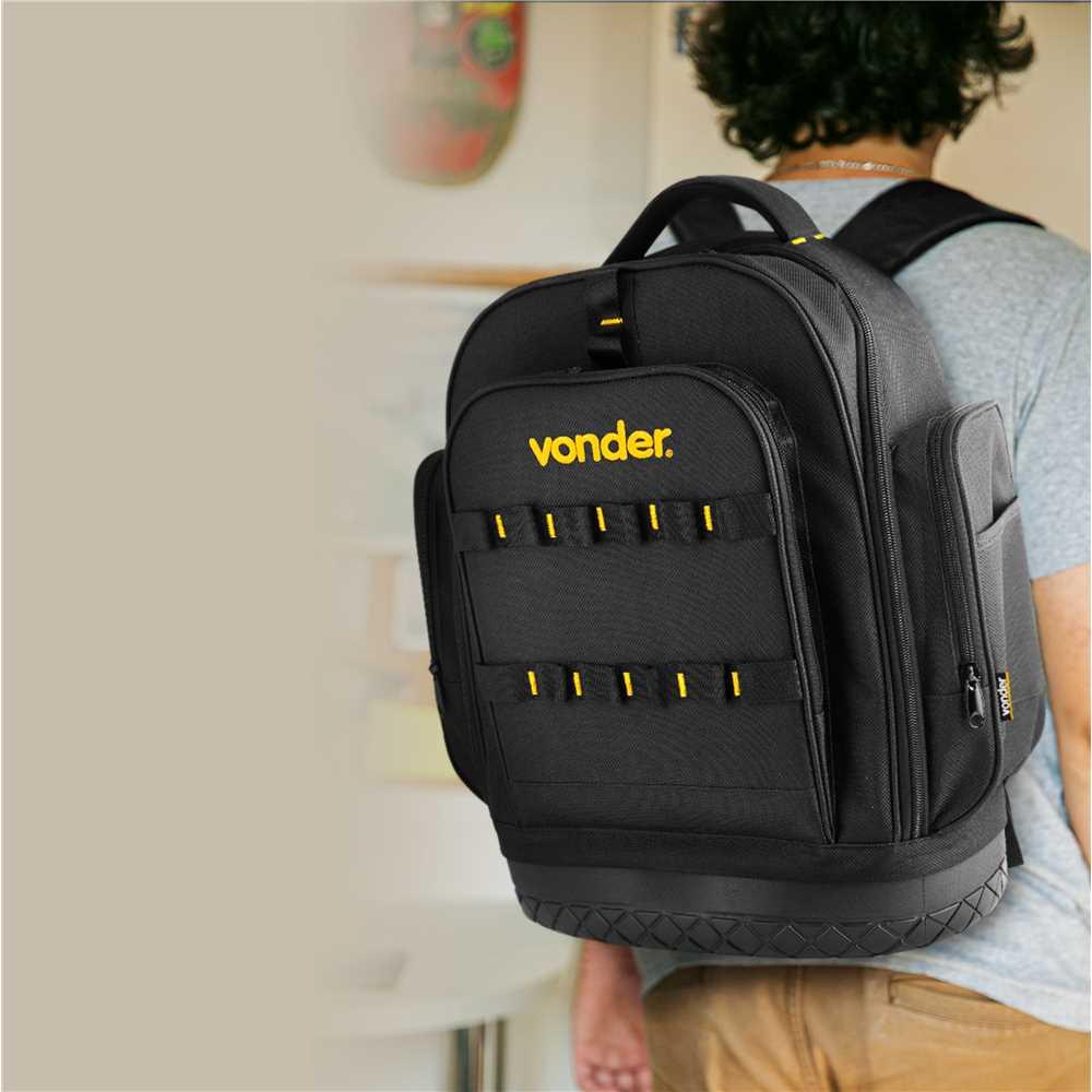 Mochila para Ferramentas Profissional Reforçada Base Borracha Vonder Preta