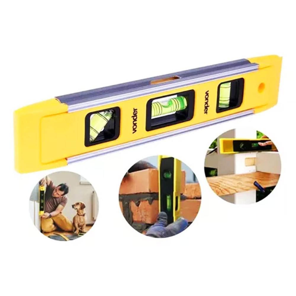 Nível Plástico com Base Magnética com 3 Ângulos 9' 228mm Vonder Alta Precisão