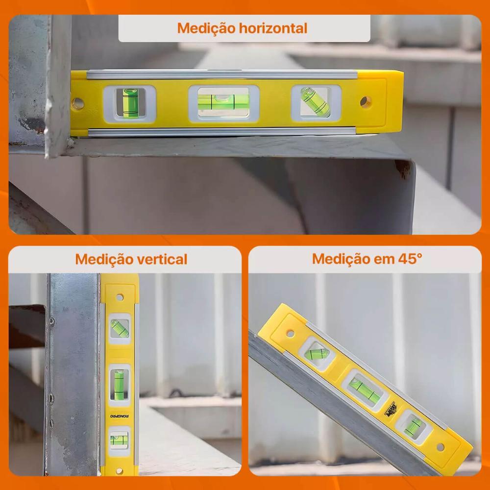 Nível Plástico com Base Magnética com 3 Ângulos 9' 228mm Vonder Alta Precisão