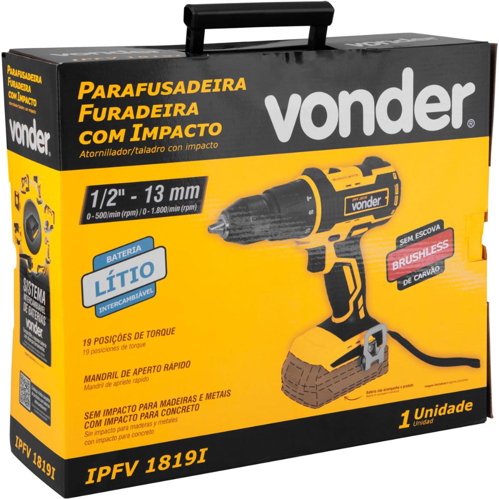 Parafusadeira Com Impacto Vonder Sem Bateria e Carregador Furadeira IPFV1819I com Maleta Plástica