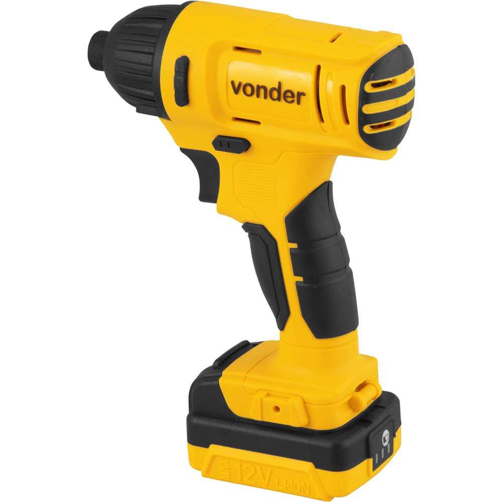 Parafusadeira a bateria com impacto 12 V fonte bivolt automático PBV 012I VONDER