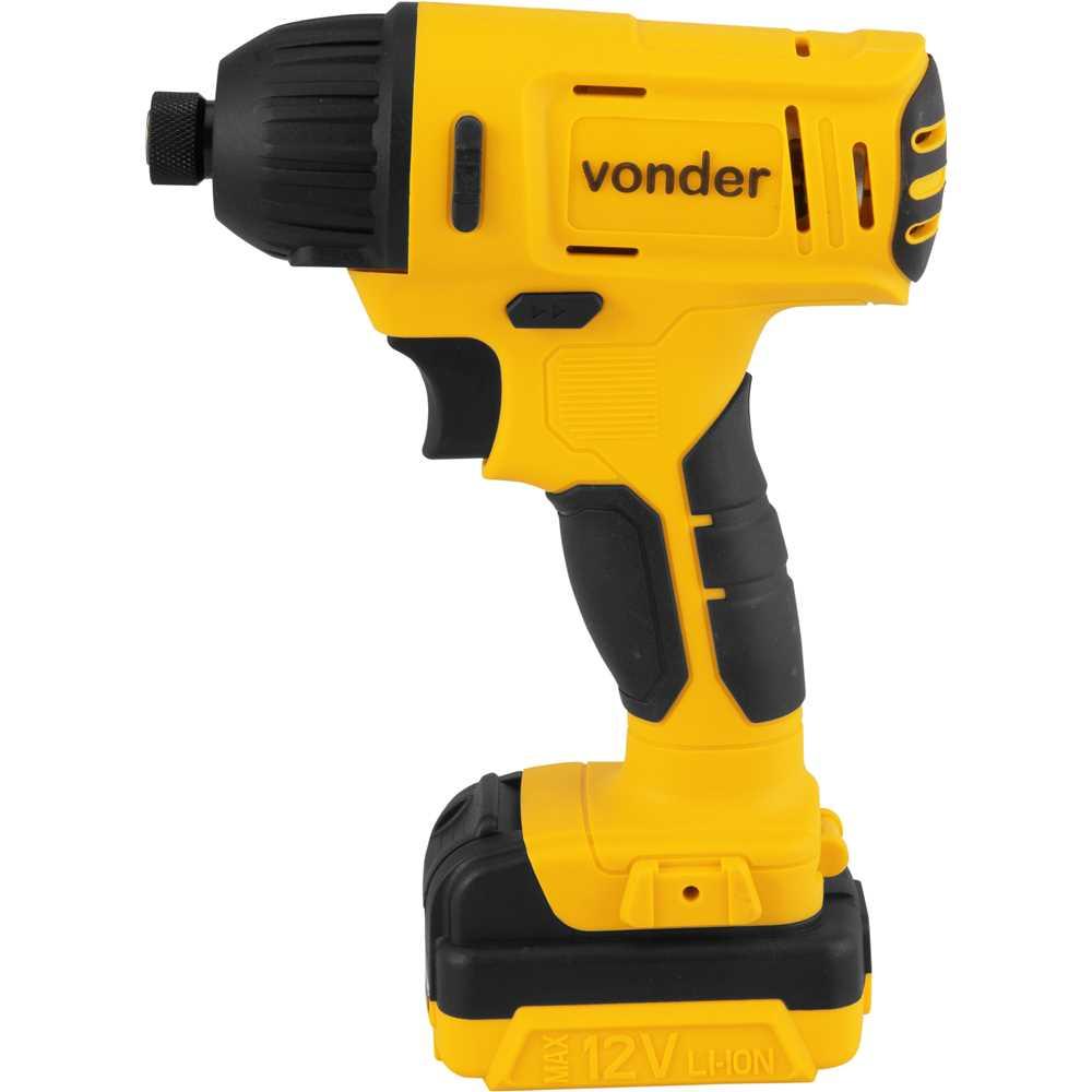 Parafusadeira a bateria com impacto 12 V fonte bivolt automático PBV 012I VONDER