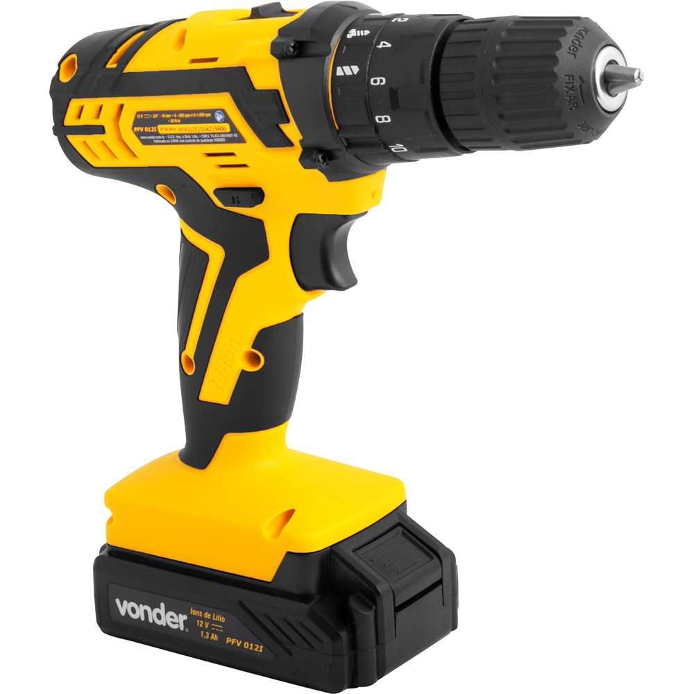 Parafusadeira/furadeira com impacto a bateria 12 V fonte bivolt automática PFV 012I VONDER