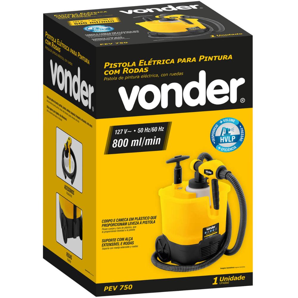 Pistola Elétrica Para Pintura 127V Vonder com Rodas Alça Extensível Jato 3 Opções de Ajuste