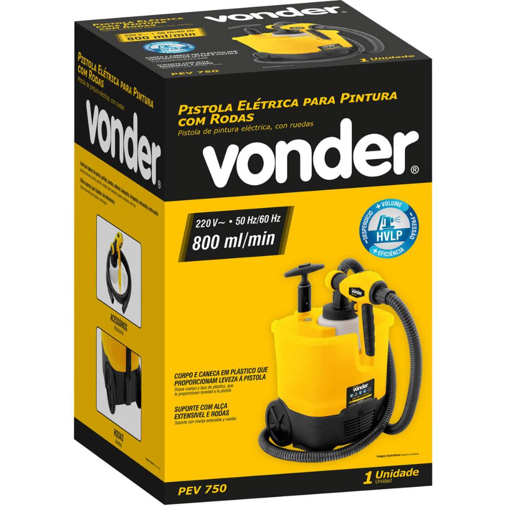 Pistola Elétrica Para Pintura 220V Vonder com Rodas Alça Extensível Jato 3 Opções de Ajuste