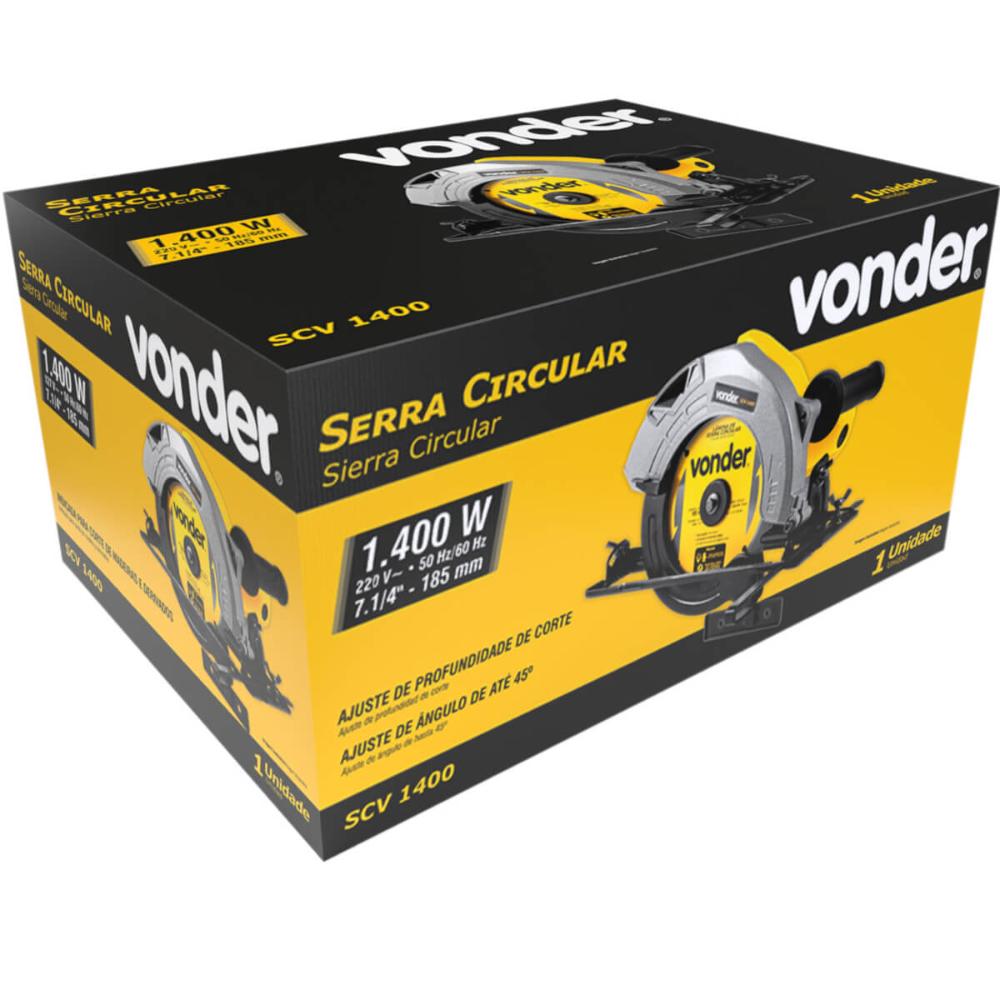 Serra Circular 71/4" Elétrica 220V Vonder 1.400W Corte de Madeira Esquadria