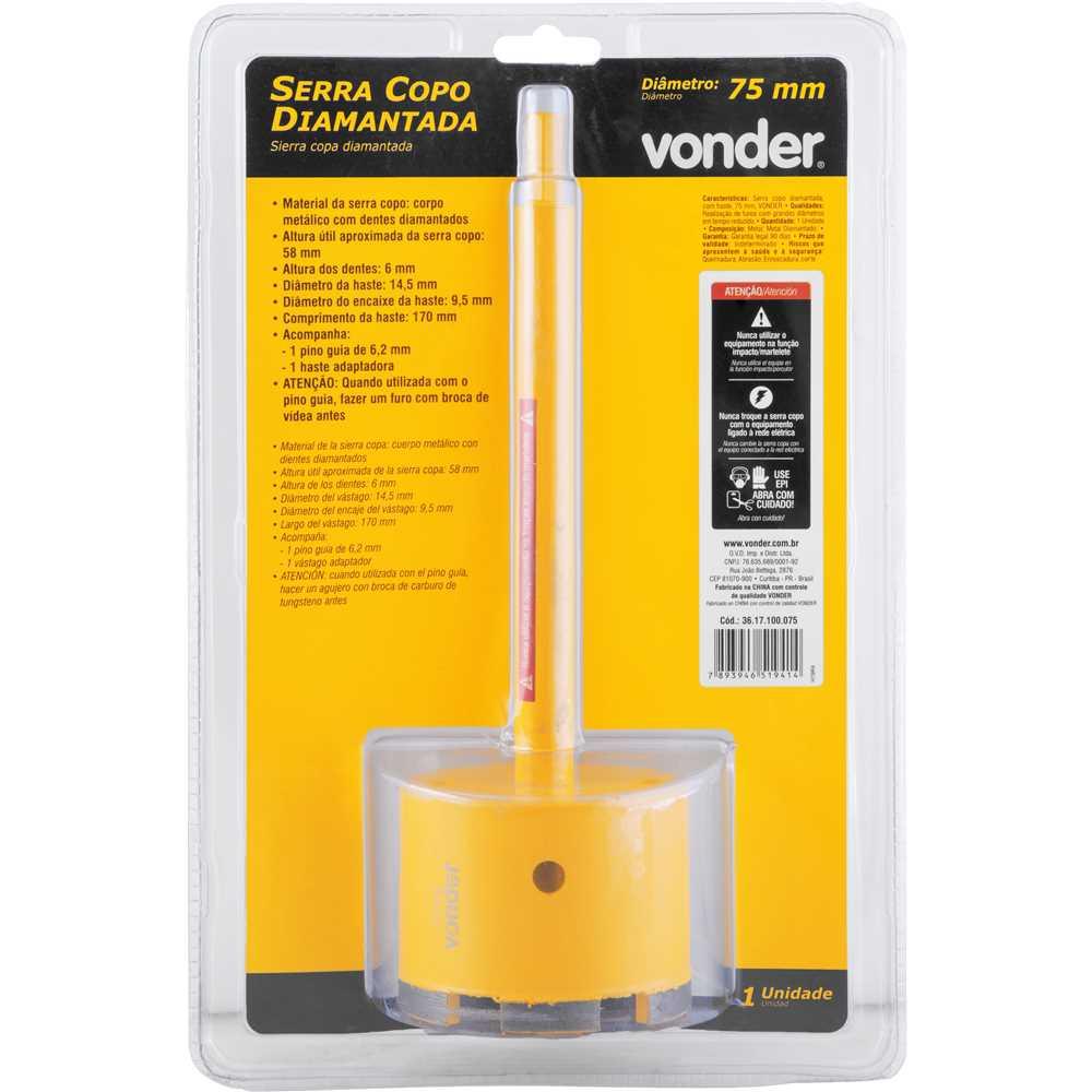 Serra Copo  75mm Diamantada Haste Vonder
