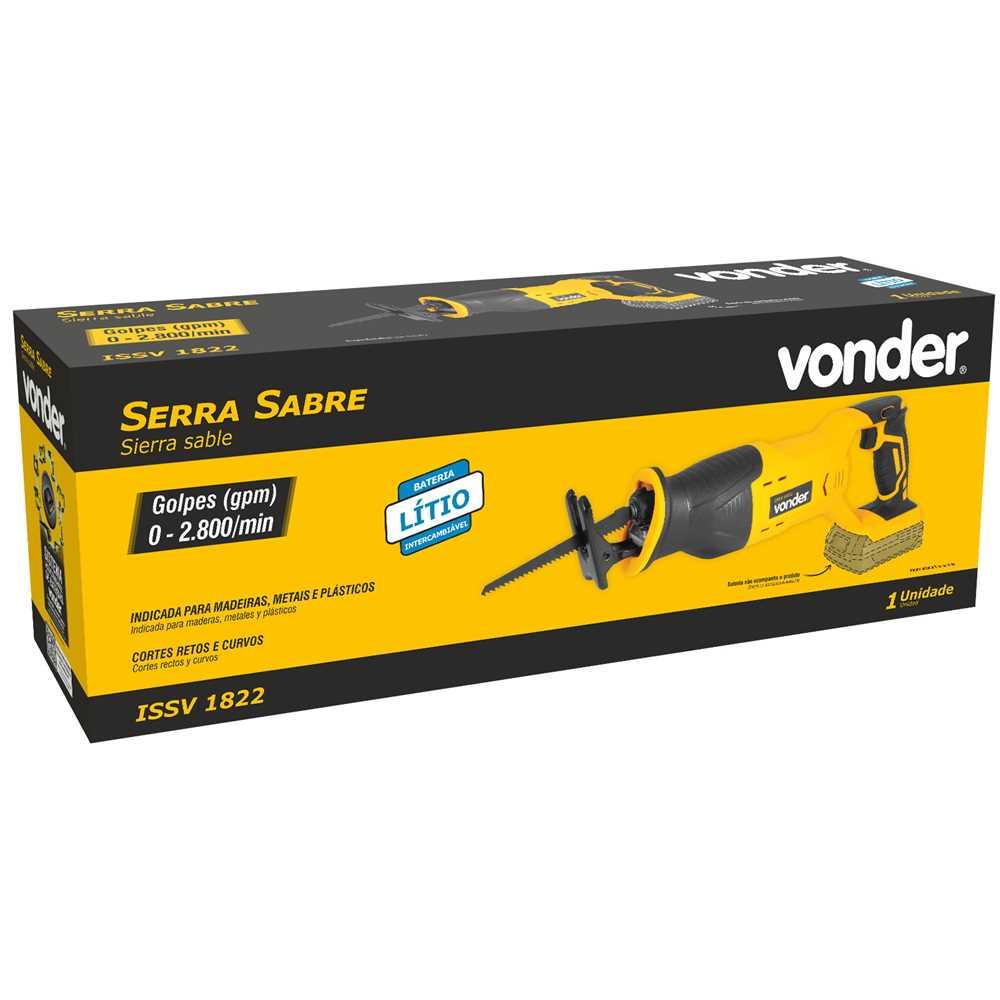 Serra sabre bateria intercambiável de 18 V sem bateria e sem carregador ISSV 1822 VONDER