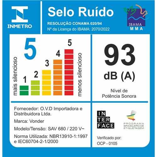 Soprador de Folhas e Aspirador Vonder Sav680 Elétrico 680w 220v