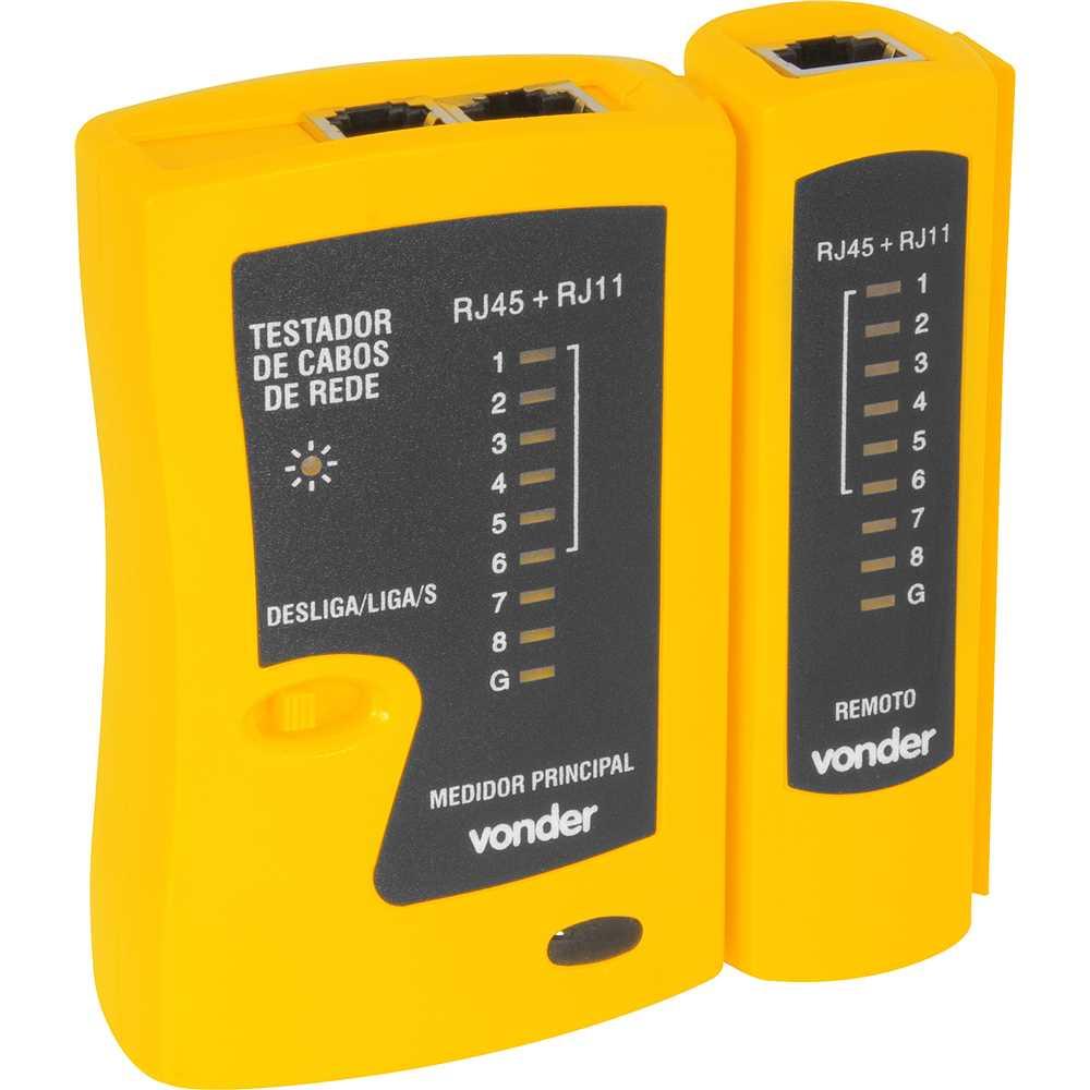 Testador de cabos de rede RJ11 RJ12 RJ45 com acessórios VONDER