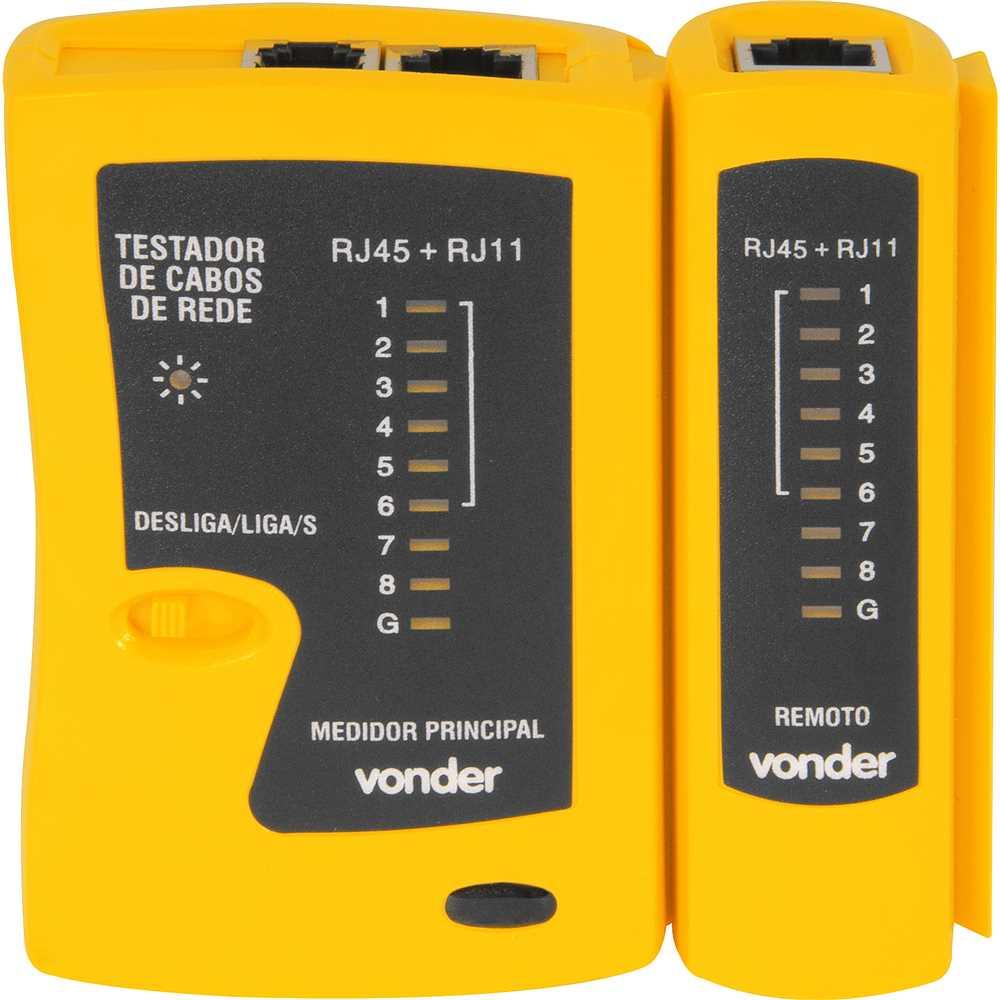Testador de cabos de rede RJ11 RJ12 RJ45 com acessórios VONDER