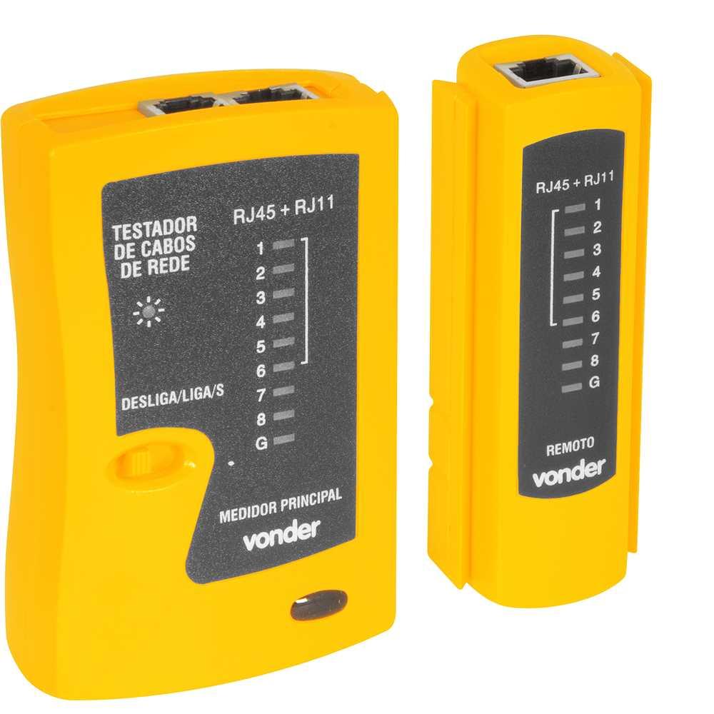 Testador de cabos de rede RJ11 RJ12 RJ45 com acessórios VONDER